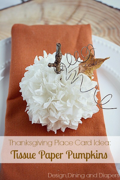 Tissue Paper Pumpkin Place Cards via @tarynatddd