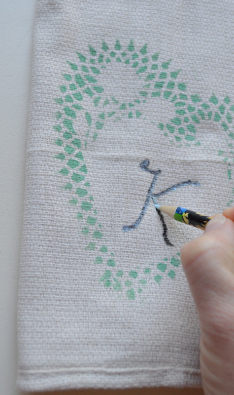 DIY Tea Towel using a doily stencil
