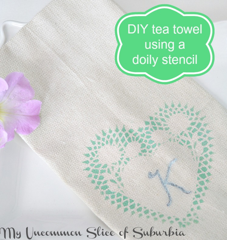 DIY Tea Towel using a doily stencil