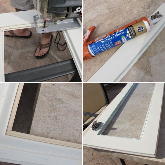 Inserting glass deals into cabinet door