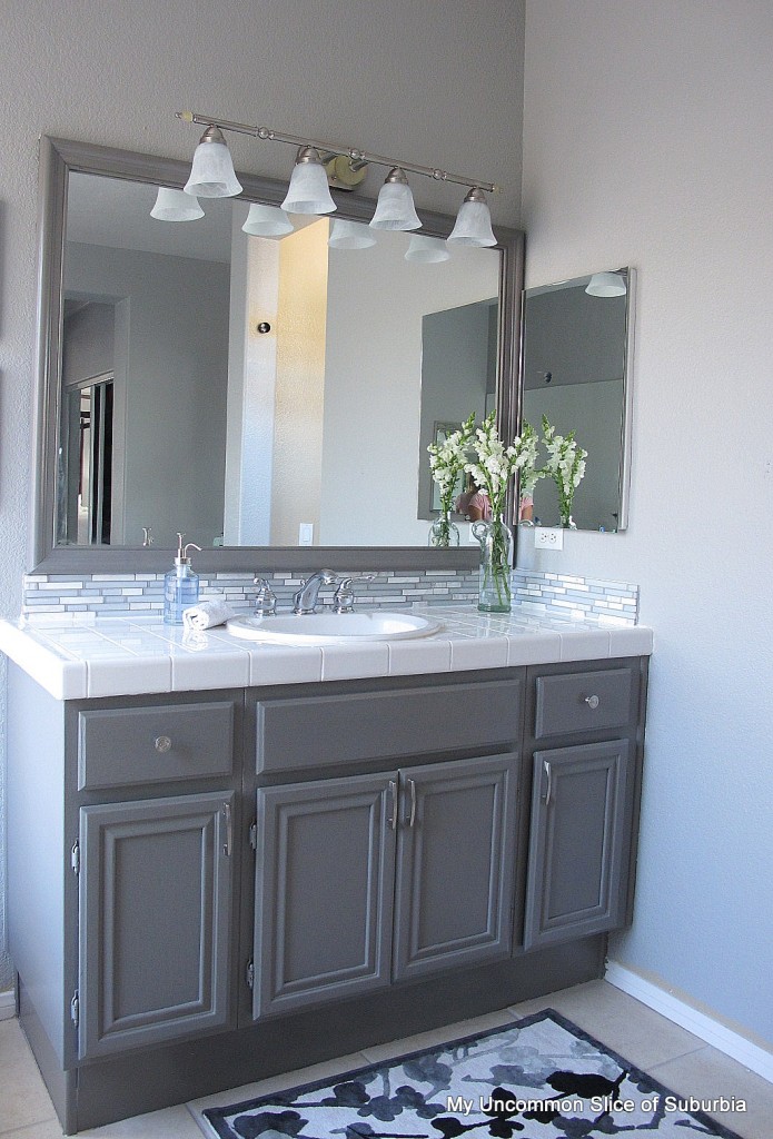 painted grey bathroom cabinets