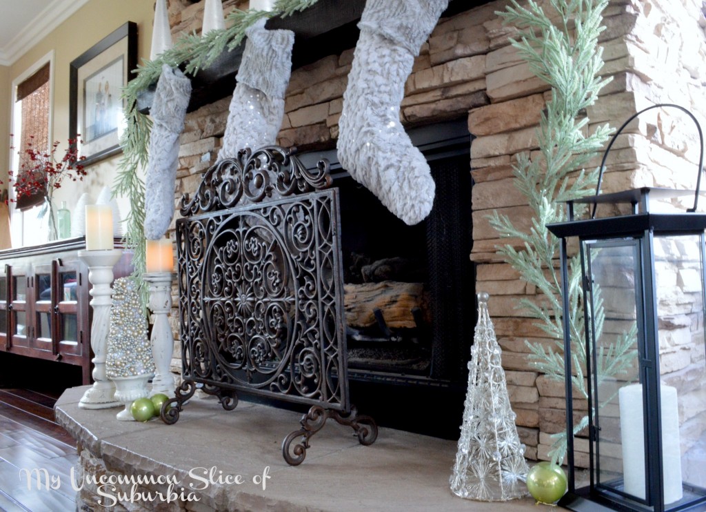 Rustic mantel dressed for Christmas