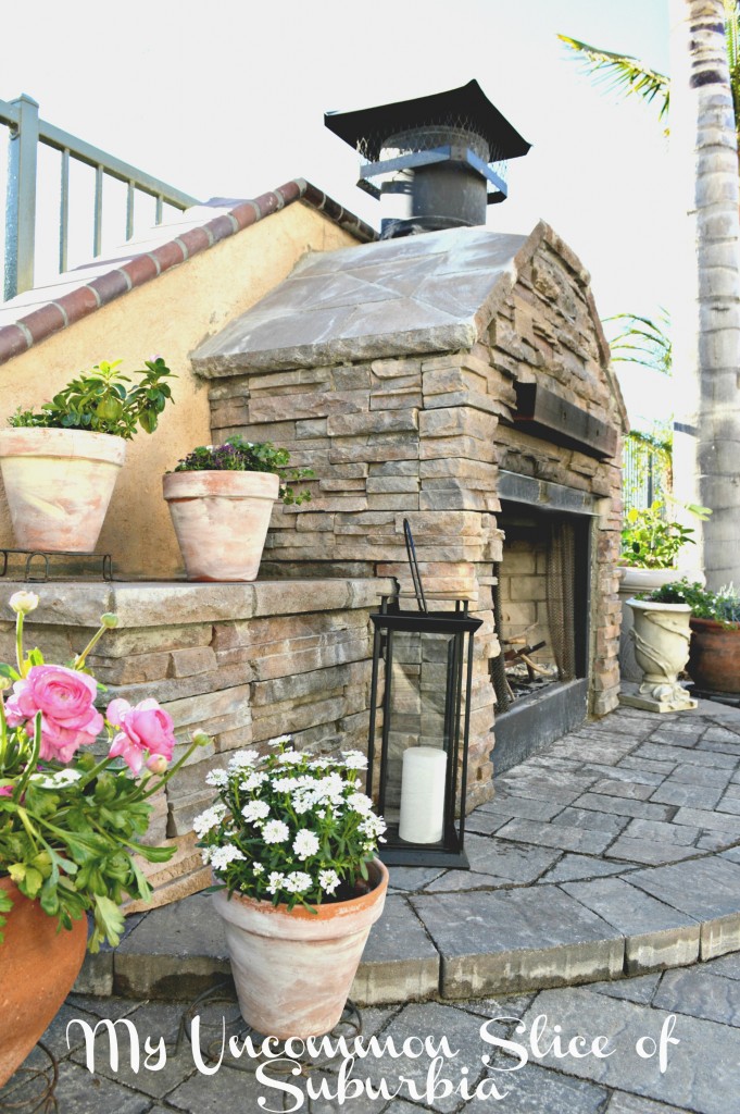 Outdoor Stacked Stone Fireplace by My Uncommon Slice of Suburbia