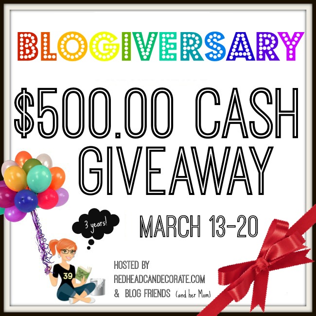 Redhead Can Decorate 3 Year Blogiversary $500 Giveaway
