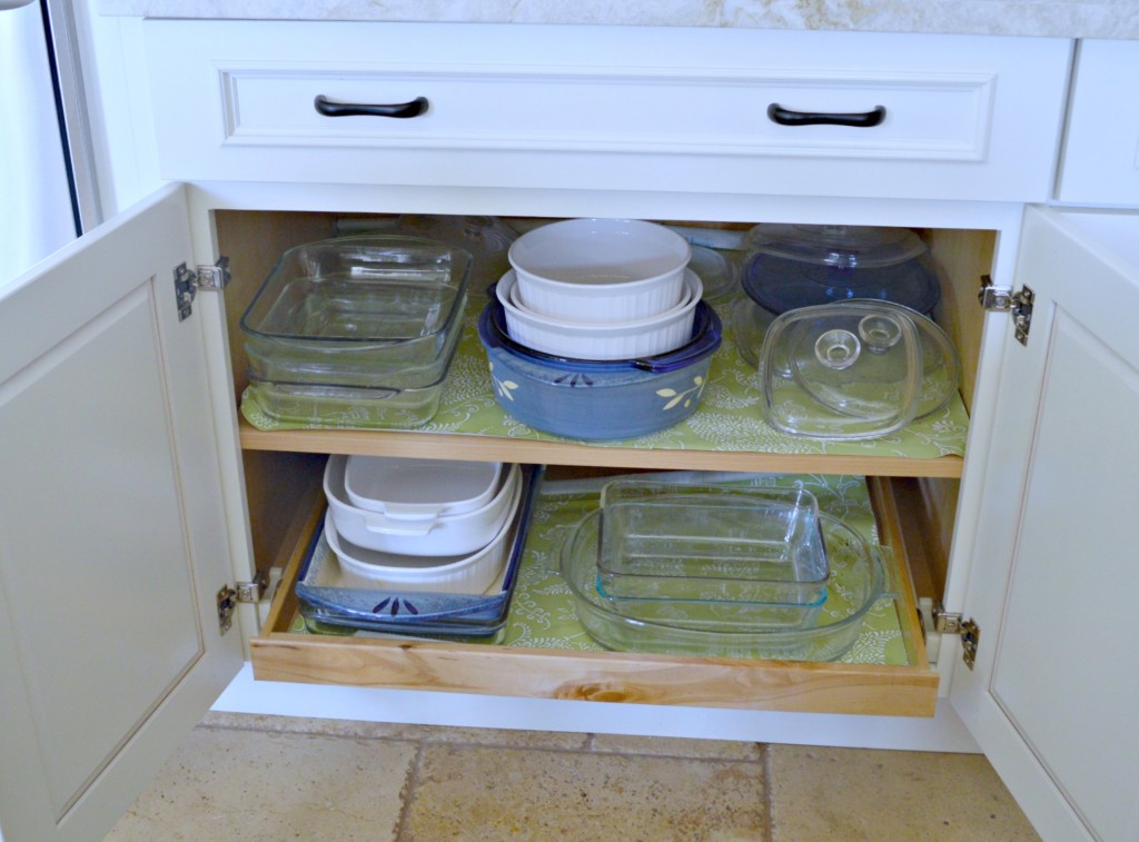 pull out tray in cabinet for easy access