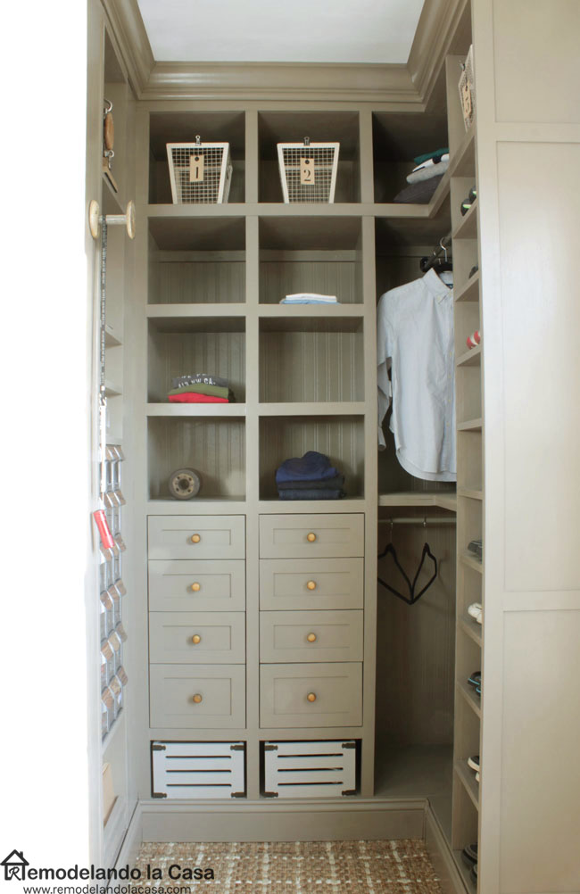 small closet makeover for boy room - brown