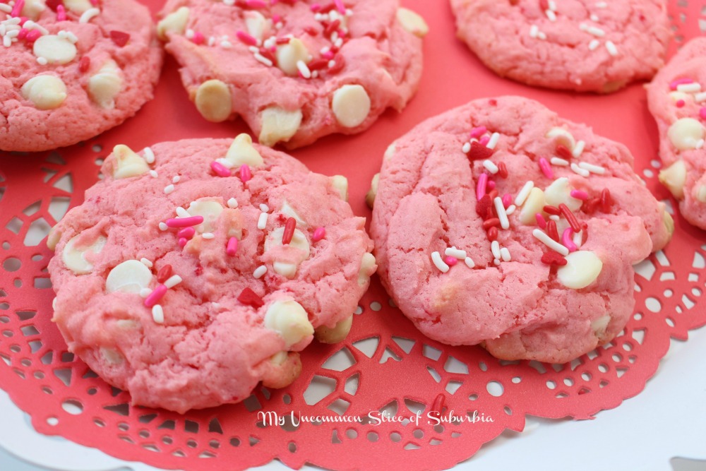 Super Simple to Make Strawberry White Chocolate Chip Valentines Cookies