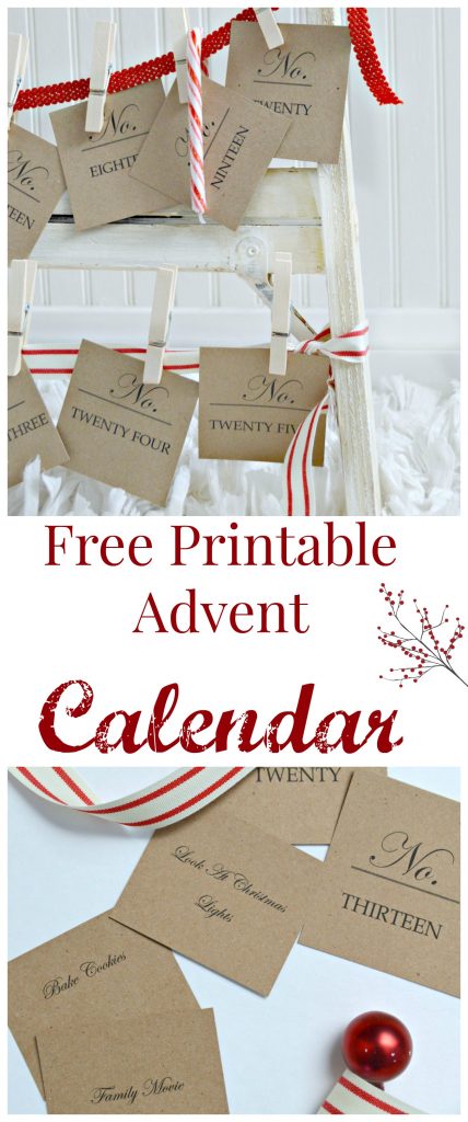 Free printable advent calendar. What a fun activity to do with the kids. Every morning they pick a card and see what activity they will be doing for the day! You can make it super simple like reading a book or a little more complicated .