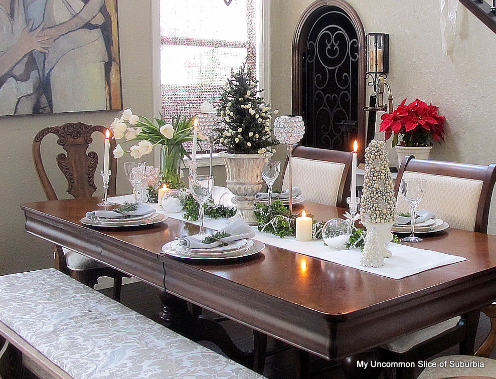 DIY Christmas Decor Ideas -tablescape-with-green-silver-and-white