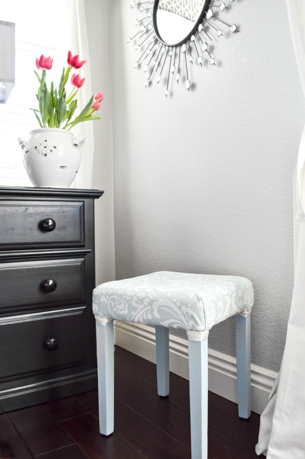 Painted And Upholstered Stool Makeover, How to makeover a stool, step by step directions with pictures!