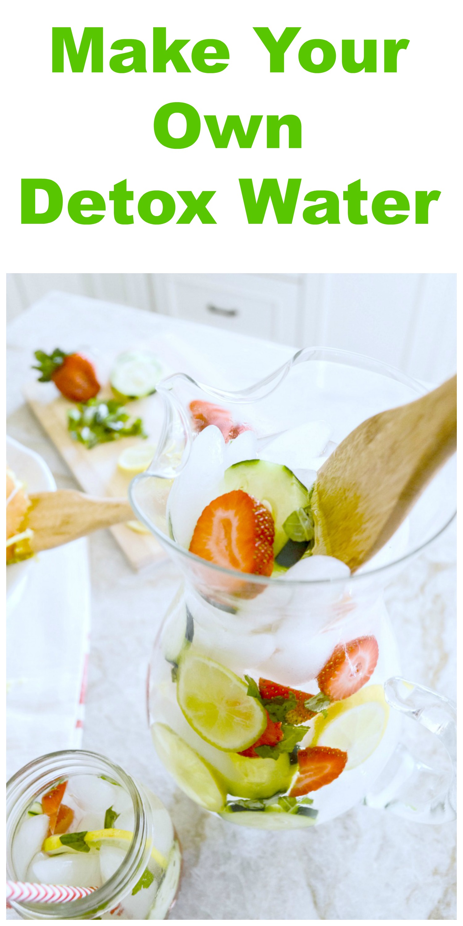 Ice Water (24 ounces) 3 Basil leaves chopped 1 strawberry sliced 3 slices of cucumber 3 slices of lemon