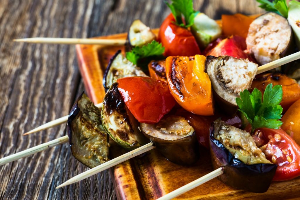 Delicious Grilled Vegetable Skewers perfect for a back yard BBQ