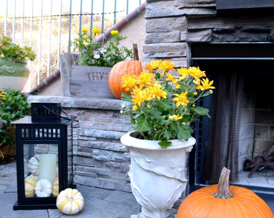 grab those lanterns laying around , add some candles and gourds and you are set for fall!
