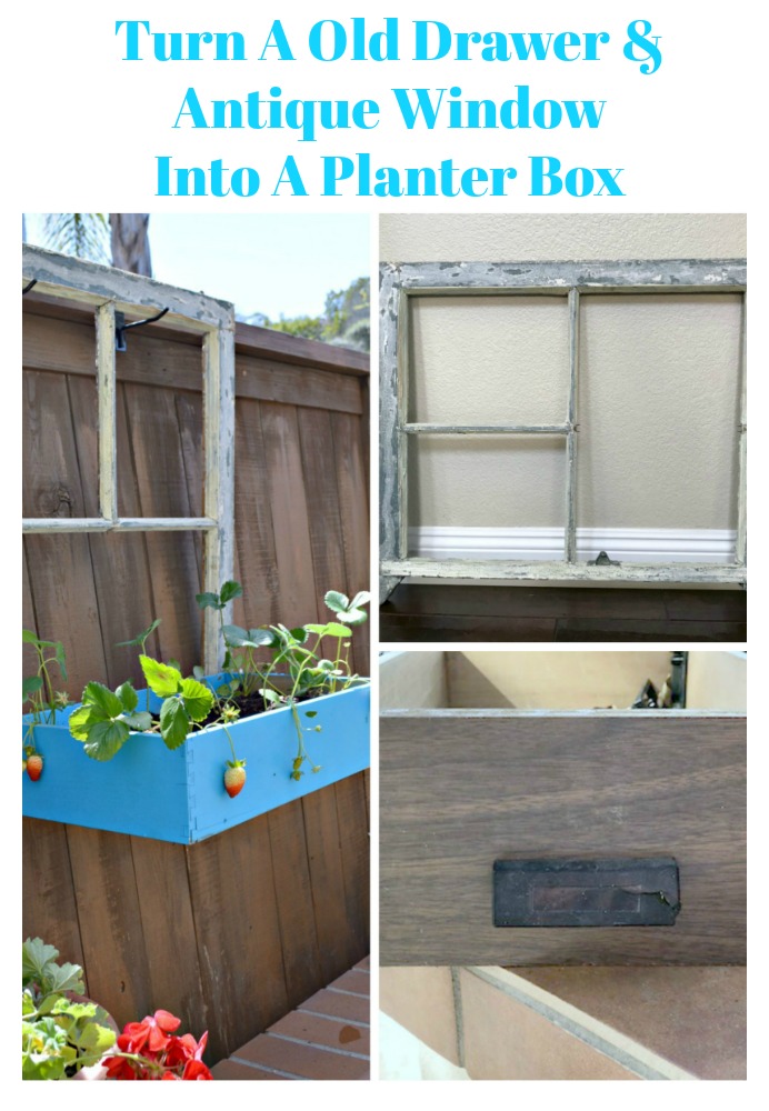 Repurpose an old window and drawer into a flower box