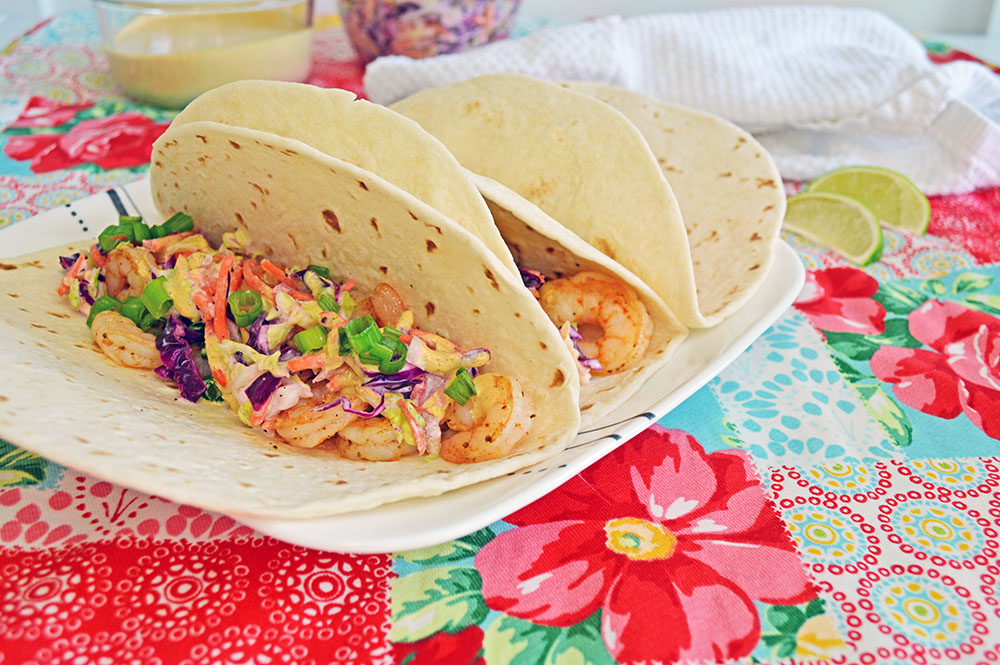 Delicious Shrimp Tacos With Crunchy Slaw And Delicious Chipotle Sauce