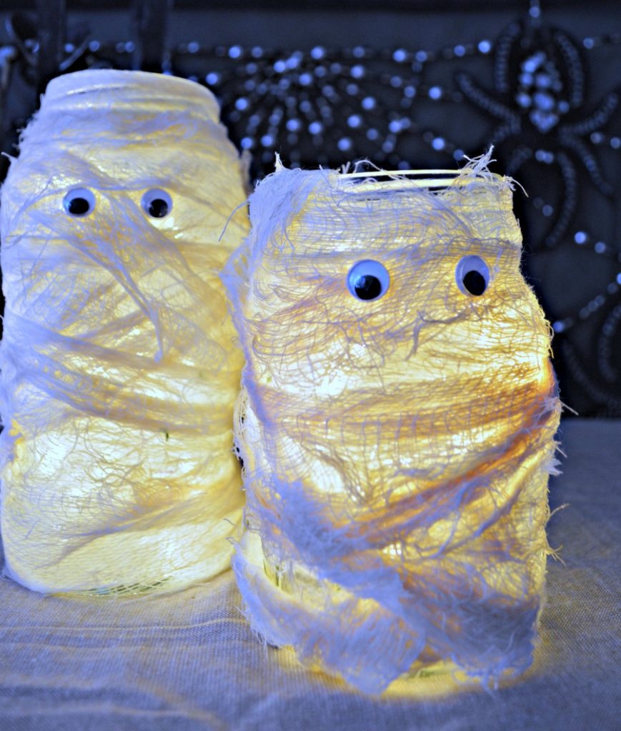 mummy luminaries using cheese cloth