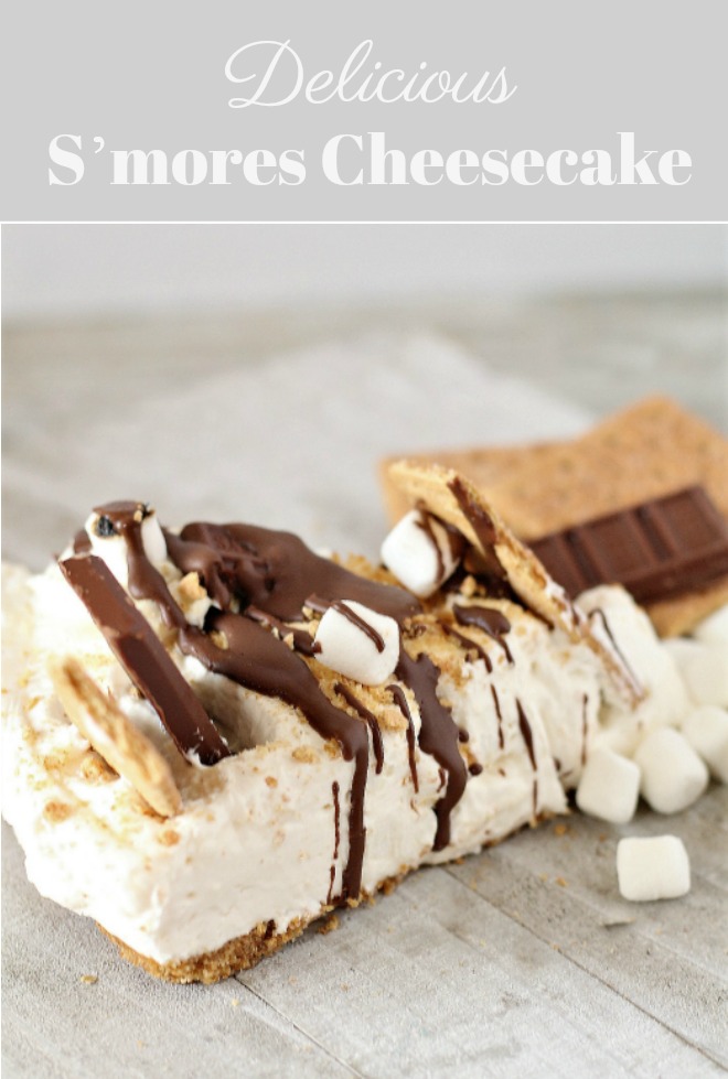 Easy No Bake S'mores Cheesecake recipe - a quick and easy no bake s'mores dessert. Chocolate and marshmallows and cheesecake, so delicious!