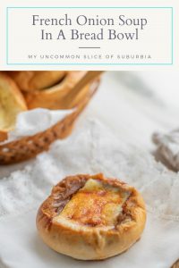 This is the most delicious french onion soup recipe in a bread bowl. French Onion Soup is the perfect comfort food on a cold winters night, everyone will know how much love you put into this meal. Caramelized onions, beef broth, melted gruyere cheese come together to form the most comforting, delicious bowl of French Onion Soup you will ever eat!