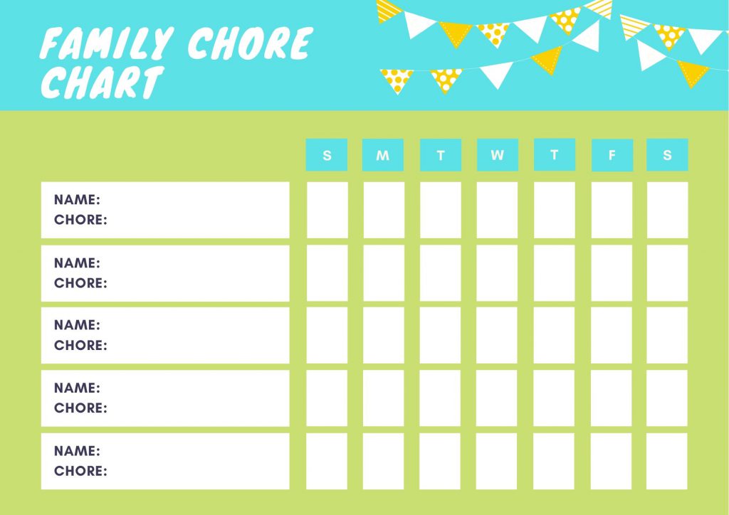 Chore Chart Printable - PDF family chore chart download (weekly chore chart)