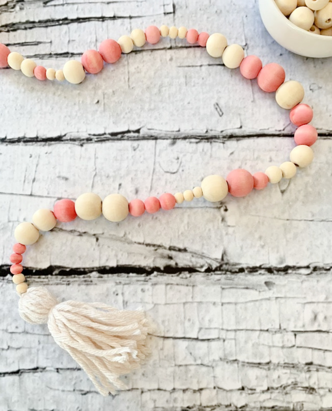 DIY Farmhouse Valentine's Wood Bead Garland Tutorial