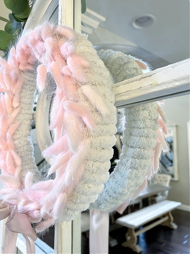 Hot Pink Bunny Tail Wreath - home decor