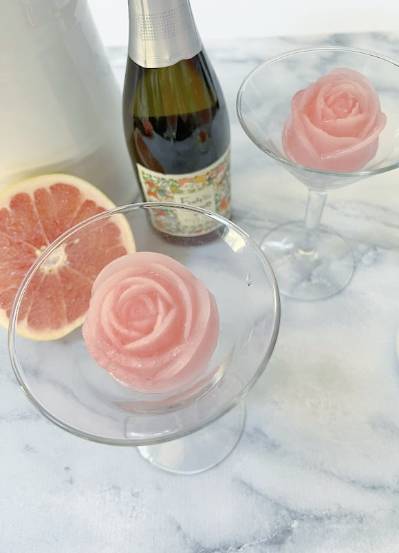 Grapefruit mimosa recipe using rose ice molds