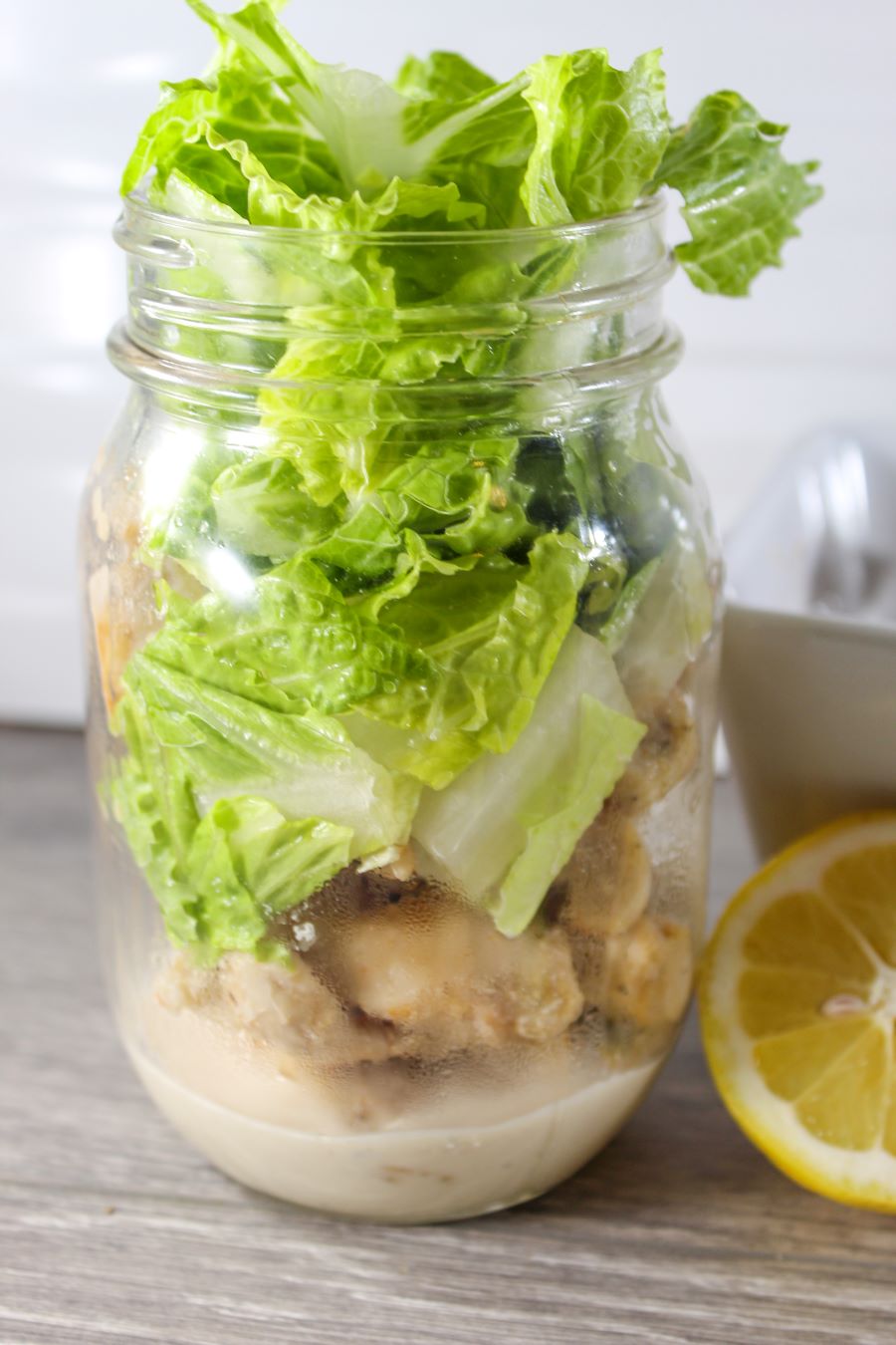 Chicken Caesar Salad in A Mason Jar-Keto Friendly