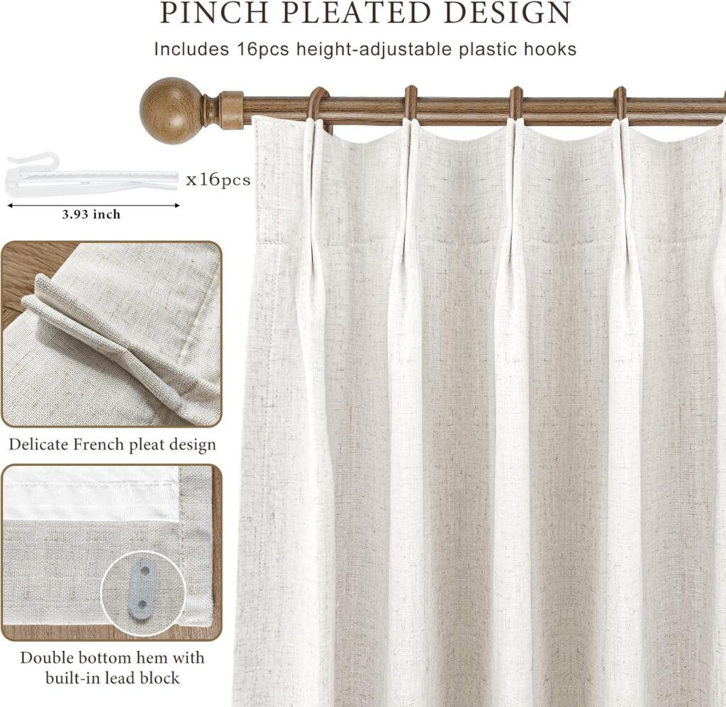 Natural Pinch Pleated Linen Blackout Curtains