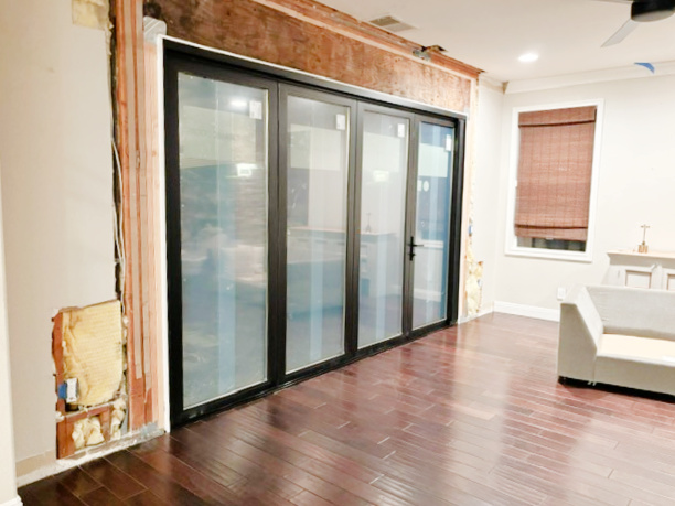 Inside before drywall installation after sliding glass doors
