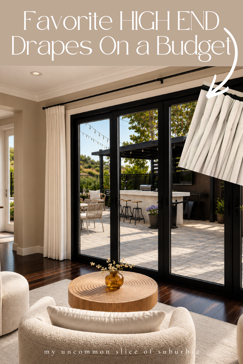 High end drapes on a budget for sliding glass doors