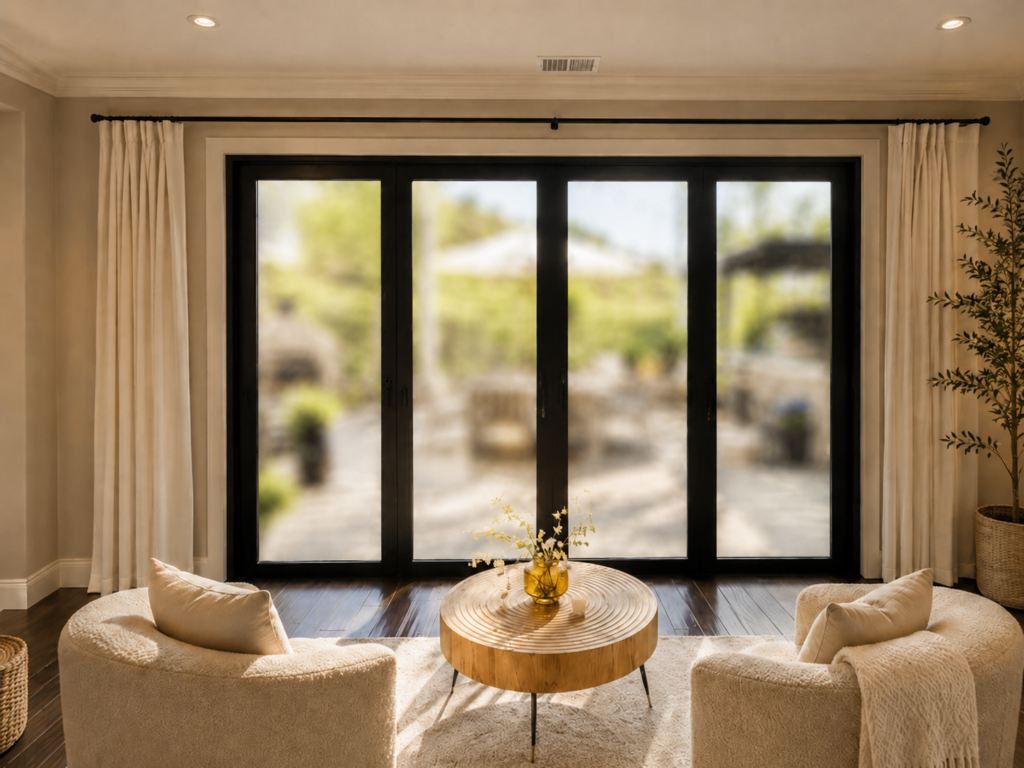 Sliding glass patio doors opening to outdoor living space