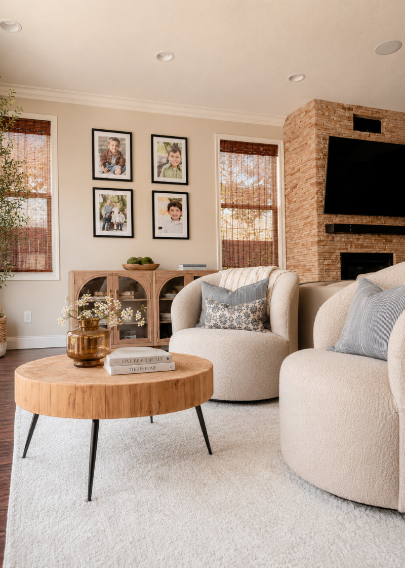Swivel chairs in the great room by the moving glass walls