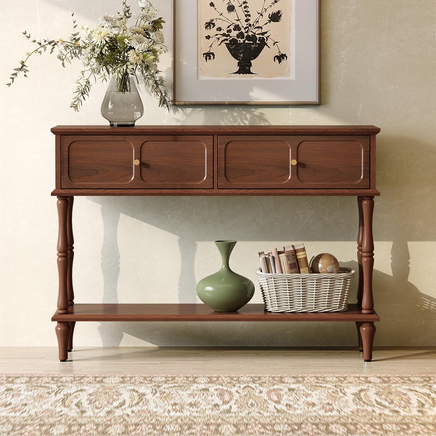 Wood console table with drawers